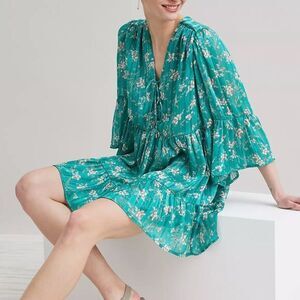 Sabina Musayev Women's Hayden Floral Mini Dress Green V-Neck Party Size‎ S